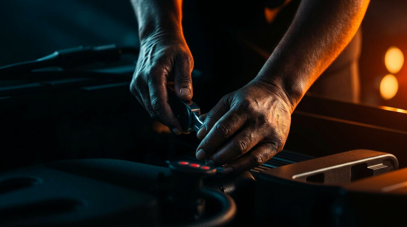 Mobile mechanic working on a car engine